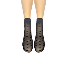 Spots & Hearts 15 Denier Anklets (5 Pair Assorted Pack in Black or Natural) Made In Italy