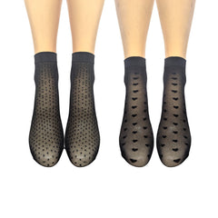 Spots & Hearts 15 Denier Anklets (5 Pair Assorted Pack in Black or Natural) Made In Italy