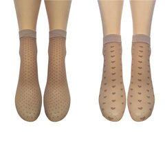 Spots & Hearts 15 Denier Anklets (5 Pair Assorted Pack in Black or Natural) Made In Italy