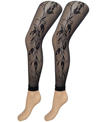 Trailing Trellis Side Floral Fishnet Footless Tights (Made In Italy)