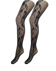 Trailing Trellis Side Floral Fishnet Tights (Made In Italy)
