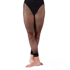 Lace Trim Fishnet Footless Tights (4 Sizes) Made In Italy