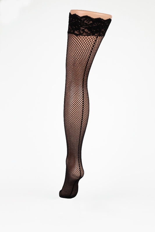 Seam Fishnet Lace Top Hold Ups