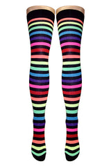 Rainbow With Black Stripes Over Knee Socks
