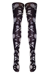 Silver Legs Embossed Roses Tights