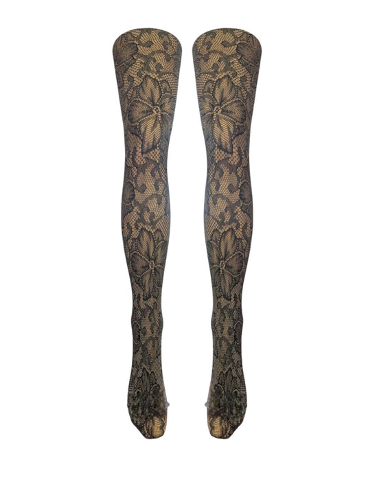 Grey Flower Lace Tights (Made In Italy)