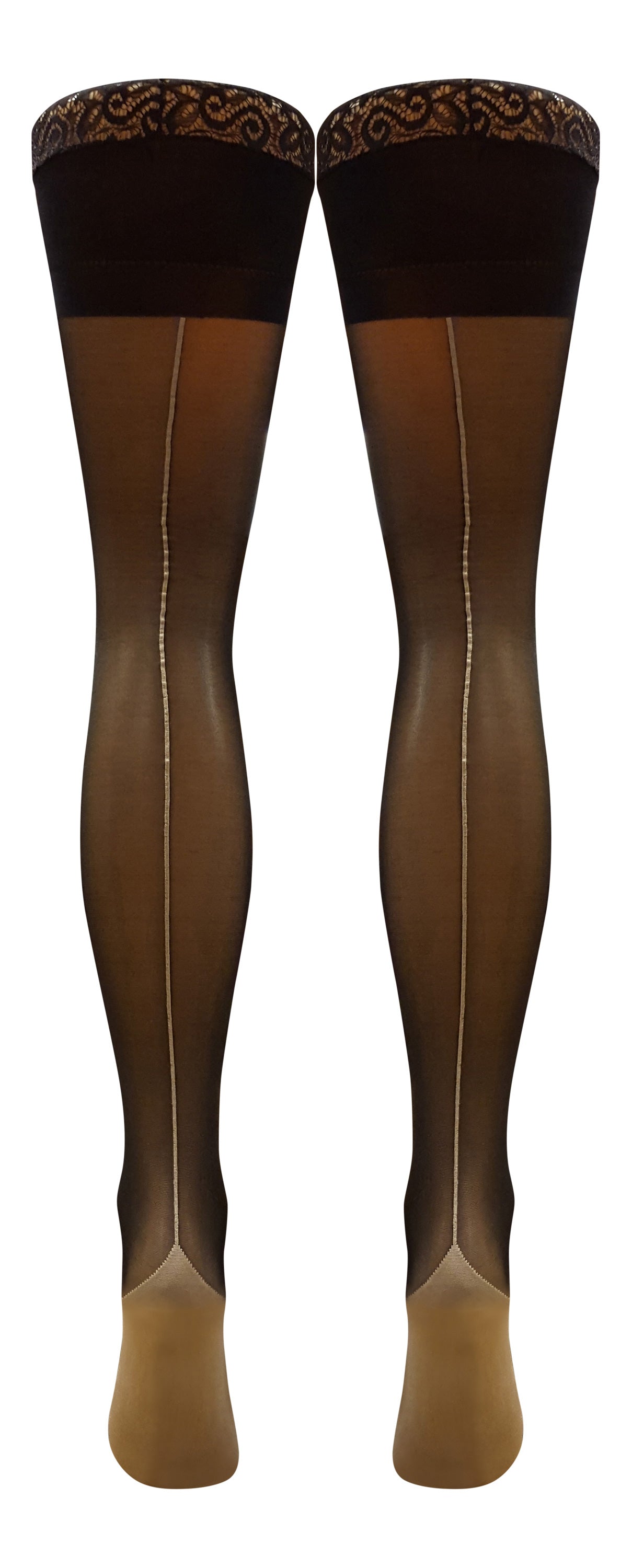 Stiletto Seam & Heel Lace Top Hold Ups