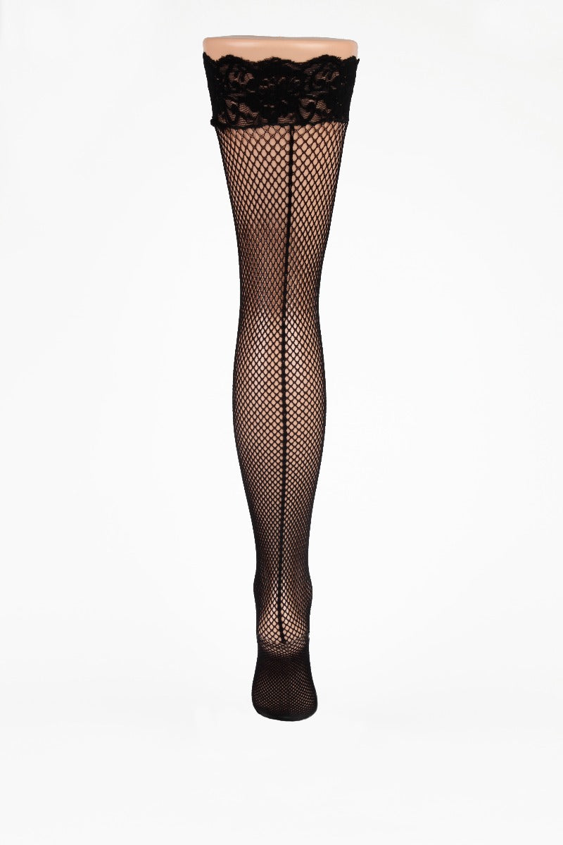 Seam Fishnet Lace Top Hold Ups