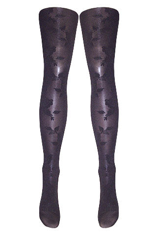 Silver Legs Embossed Roses Tights