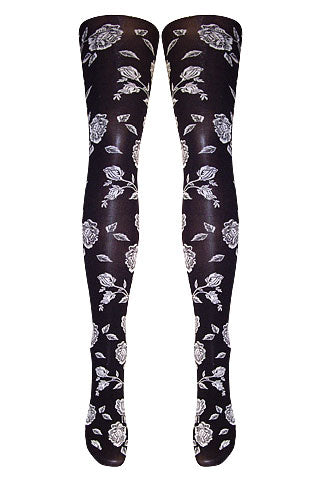 Silver Legs Embossed Roses Tights