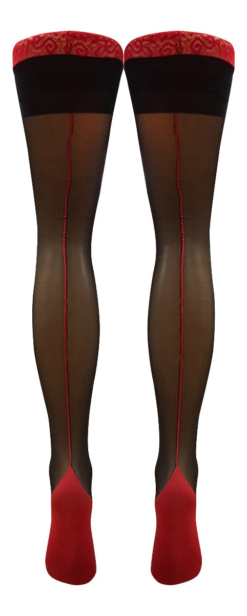Stiletto Seam & Heel Lace Top Hold Ups