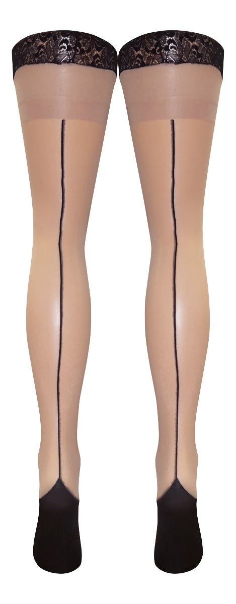 Stiletto Seam & Heel Lace Top Hold Ups